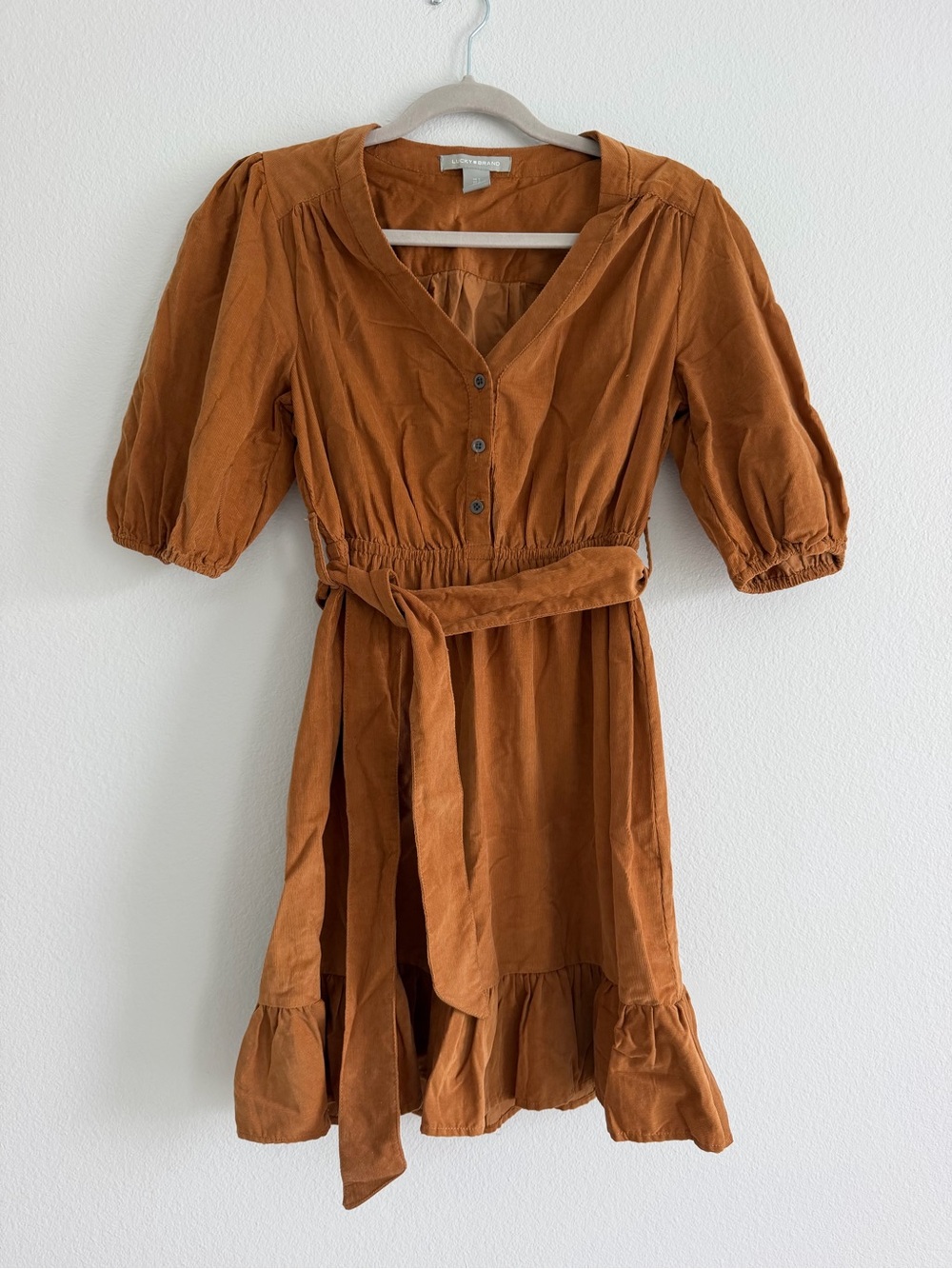 Lucky Brand Rust Mini Dress with Tie Waist 100% cotton